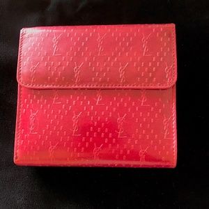 Dead-stock vintage embossed red leather YSL wallet